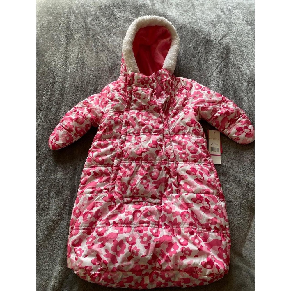 Pink Platinum One Piece Puffer Winter Baby Girl Jacket 3-6 Mo New Tag s1